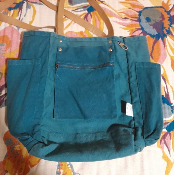 FEED Teal Canvas Shoulder Bag with Tan Straps - Picture 6 of 12